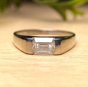 1.5Carat <b>Emerald</b> Cut Moissanite <b>Ring</b> 925 Sterling <b>Silver</b> 9K 14K Gold Plated Mens Unisex Engagement Wedding Band Fine Jewelry - Product Image 3
