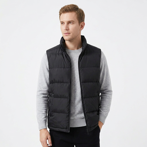 Chaleco Acolchado Negro sin Mangas para Hombre, Cuello Alto, Cierre de Cremallera, Cortavientos, Ropa de Invierno Informal, Color Sólido, Corte Regular BD - Product Image 3
