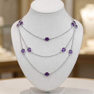 Collar de Plata de Ley 925 con Amatista Ovalada Natural, Engastada en Bisel, de Varias Capas, Joyería Fina, Memoria Jewels - Product Image 5