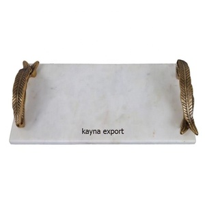 BANDEJA DE METAL CON ASA DE RAMA DE PLATA DECORATIVA DE LUJO CON ESMALTE BLANCO BANDEJA DE SERVICIO DE METAL PARA DECORACIÓN DE MESA DE RESTAURANTE - Product Image 5