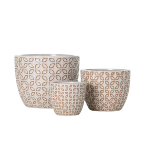 Lot de 3 pots de fleurs ronds en céramique grandes et petites tailles avec décorations pour la maison et le jardin pour la plantation en extérieur - Product Image 1