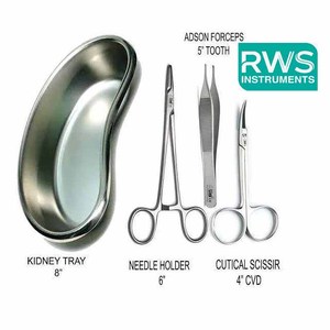RWS INSTRUMENTS Juego de Instrumentos Quirúrgicos: Bandeja Renal, Portaagujas, Tijeras para Cutículas, Pinzas Adson, Cirugía Ginecológica Clase II - Product Image 1