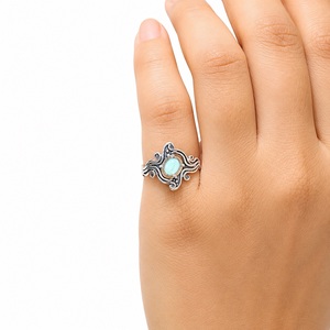 Natural Labradorite Ring 925 Sterling Silver Ornate Designer Blue <b>Flash</b> Gemstone Statement Ring for Women - Product Image 1