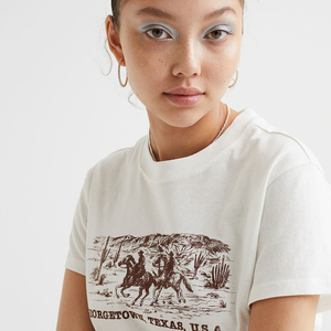 T-shirts décontractés d'été pour femmes, en coton blanc, imprimé lettres, manches courtes, épaules tombantes, col rond, coupe ample, taille standard - Product Image 5
