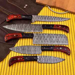 Juego de Cuchillos de Cocina Profesionales de Acero Damasco con Alto Contenido de Carbono, 5 Piezas, Mango de Madera Multicolor Personalizado, Juego de Cuchillos de Cocina para Regalo - Product Image 5