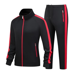 Ladies Black Red Tracksuit Drawstring Stand Collar Simple Design Breathable Lightweight Spandex/Cotton Adult Summer Wear Side - Product Image 1