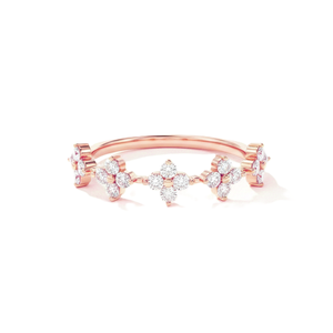 Magnifique alliance de mariage en or massif 14K 18K avec diamant de laboratoire rond de couleur DEF et clarté VS VVS, motif floral trèfle et diamants de designer - Product Image 2