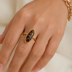 Leopard <b>Ring</b> 18K Gold Plated Stainless Steel <b>Adjustable</b> with Animal Print for Women Daily Wear - Product Image 4