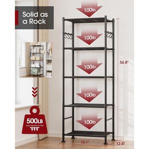 Scaffali di Stoccaggio a 5 Ripiani di Grande Capacità con Piedini Livellanti Antiscivolo, Organizzatore per Garage Resistente con Ganci - Product Image 3