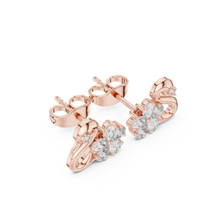 Boucles d'oreilles clous fleur en or rose 14K avec diamants de laboratoire ronds et en forme de poire pour mariage, fête, cadeau - Nouveaux diamants cultivés - Product Image 4