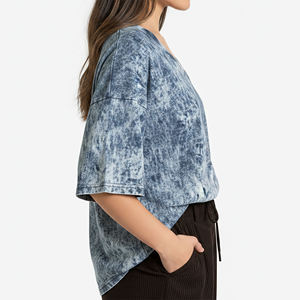 New Arrival 2026 Women's <b>Tie</b> <b>Dye</b> V Neck Oversized T-Shirt Drop Shoulder Half Sleeve Loose Fit Knitted Cotton Spring Summer Wear - Product Image 5