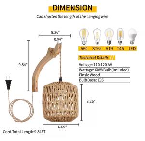 Handwoven Bamboo <b>Wall</b> <b>Sconce</b> Boho Wicker <b>Light</b> E27 Natural Woven <b>Wall</b> Lamp Rustic Home Decor Supplier Manufacturer - Product Image 5