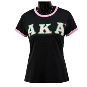 T-shirt Ringer Classique Rose Vert Noir pour Femme avec Lettres Brodées – Haut Décontracté à Manches Courtes, Vêtement Tendance et Élégant pour le Quotidien - Product Image 1