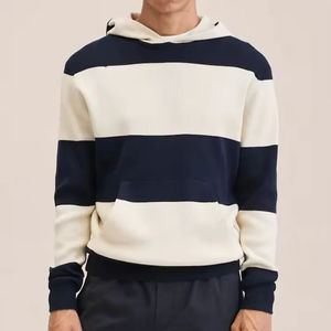 Sweat à capuche OEM pour homme, noir et blanc rayé, couleurs contrastées, mélange de coton doux, long, décontracté, grande taille, sweats personnalisés pour hommes - Product Image 5