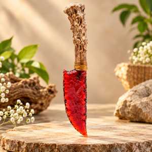 Couteau rituel artisanal en obsidienne rouge avec manche en bois de cerf, athame en verre rouge rubis, poignard cérémoniel pour la décoration d'autel païen - Product Image 3
