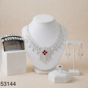 Ensemble collier et boucles d'oreilles élégants pour femme, plaqué or, zircon, design feuille tendance, chaîne corde 16 pouces, modèle 53143 - Product Image 2