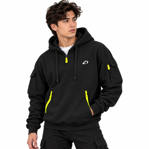 เสื้อฮู้ดดี้ผู้ชายแบบมีซิปครึ่งตัว พรีเมียม คัสตอม ผ้าฟลีซหนานุ่ม ใส่สบาย มีหลายกระเป๋า เหมาะสำหรับใส่ลำลอง กิจกรรมกลางแจ้ง และฤดูหนาว - Product Image 1
