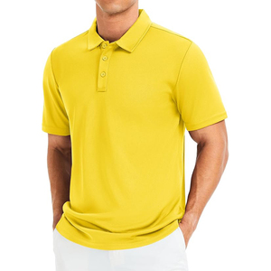 Polo Oxford jaune à manches courtes pour homme, couleur unie, style décontracté, tissé, teint uni - Product Image 1