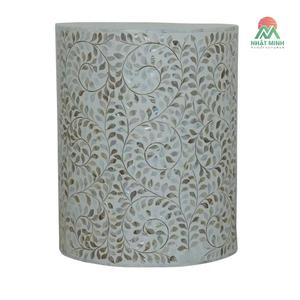 Table basse ronde moderne Nhat Minh – Structure en métal avec incrustation de nacre – Mobilier de salon – Comprend un grand plateau en verre - Product Image 2