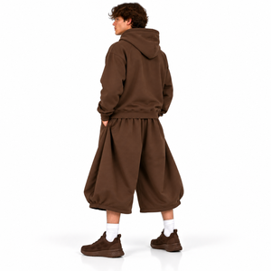 Conjunto de Invierno para Hombre de Alta Calidad, Sudadera con Cierre y Pantalones Cortos Anchos Estilo Bermuda, Conjunto Deportivo de Invierno Oversize en Color Sólido - Product Image 6
