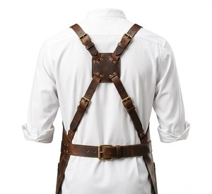 Genuine Leather <b>Apron</b> <b>Men</b> Cross Back With Pockets For Restaurant Bar Bartender Uniform - Product Image 4