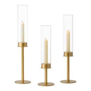 Candelabros Cilíndricos Dorados con Pantallas de Vidrio para Decoración del Hogar - Product Image 3