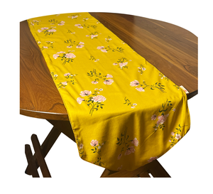 Floral Design Yellow Polyester Cotton Table Runner Decorative Dining Linen for Home Hotel Wedding and Restaurant Use - Product Image 1