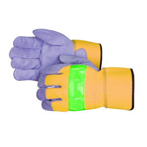 Gants de travail en cuir de vachette fendu avec manchette et dos de la main en polyester fluorescent, résistants à la chaleur, pour la construction - Product Image 6
