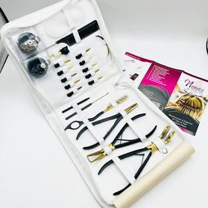 Kit d'outils Rexene blanc pour outils d'extension de cheveux en noir et or Outils de soins capillaires pour salon de coiffure - Product Image 1