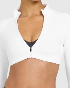 Ladies Seamless Breathable Cropped Yoga Jacket Full Zip Stand Collar Thumbholes Front Gym <b>Shrug</b> Top Workout Bolero Activewear - Product Image 5