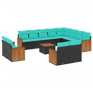 Juego de Sofás de Patio de 13 Piezas en Poliratán Negro con Cojines, Elegante Colección de Muebles para Exteriores - Product Image 2