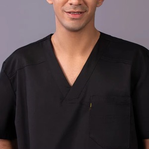 Men Black V-Neck <b>Scrub</b> <b>Top</b> 100% Polyester Woven Hospital Uniform for Medical Workers - Product Image 5