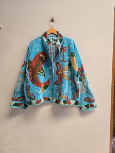 Turquoise <b>Velvet</b> Suzani <b>Jacket</b> <b>for</b> <b>Women</b> Handmade Tropical Fish Embroidery Boho Ethnic Coat Wholesale Designer Outerwear Export - Product Image 3
