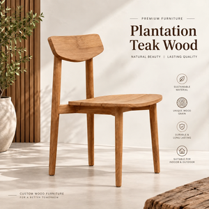 Chaise de salle à manger en teck de plantation en gros, commande en conteneur, distributeur de meubles en bois durable pour restaurants et hôtels - Product Image 1