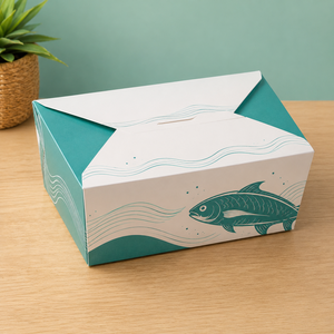 Boîte d'expédition rectangulaire personnalisable en carton avec motif poisson, emballage alimentaire écologique, impression offset quadricolore - Product Image 1