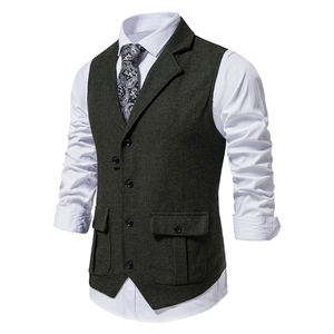 Chaleco de Traje para Hombre, Corte Slim Fit, Diseño Espigado, Lana Tweed, Cuello en V, Estilo Vintage, para Negocios, Bodas, Casual, Color Gris, para Otoño - Product Image 2