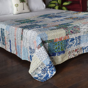 Hand Block Printed Cotton Kantha Twin <b>Throw</b> Quilt 150x220cm Hand Embroidered Indian Handmade Bedspread Traditional Textile Decor - Product Image 5