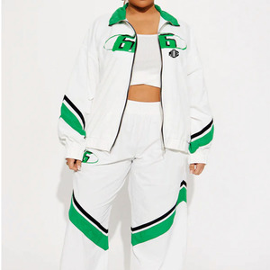 Trendy <b>White</b> Green 100% Cotton Winter Windbreaker Tracksuit Full Zip <b>Jackets</b> Loose Pants Lightweight Streetwear <b>Jacket</b> for <b>men</b> - Product Image 3