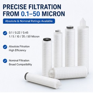 Cartouche filtrante plissée haute efficacité en polypropylène de 0,1 m (20 pouces) avec diamètre extérieur de 65 mm pour eau de process en cuve sous pression 3 - Product Image 1