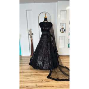 Designer A-Line <b>Lehenga</b> Choli for Parties Organza Fabric with Sequence Work and <b>Crop</b> <b>Top</b> Natural Waistline - Product Image 5