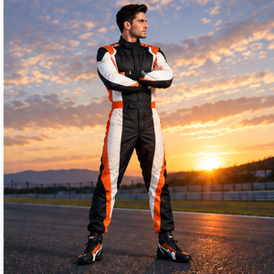 Men's Full Sleeve Motorcycle Racing Suit Black White Orange Blocked Polyester Breathable <b>Waterproof</b> Quick Dry <b>All</b> Seasons - Product Image 6