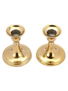 Ensemble de 2 bougeoirs en aluminium doré, style vintage royal, pour cheminée, table à manger et décoration festive - Product Image 1