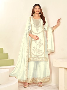 Salwar Kameez CHINON avec broderie intérieure complète et riche – Tenue élégante pour femme pour mariage, fête, Diwali et bal de promo - Product Image 1