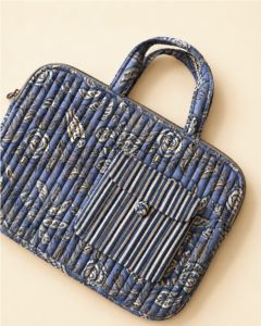 Quilted Cotton Vintage <b>Laptop</b> Tote <b>Bag</b> Striped Pocket Floral Print Shockproof Protective Shoulder <b>Carry</b> - Product Image 3