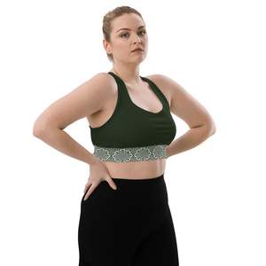 Soutien-gorge de sport pour femme grande taille, dos nageur, col ras du cou, maintien moyen, vert uni avec bordure à motif, haut de sport pour fitness et entraînement - Product Image 2