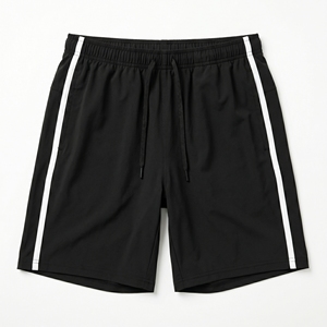 Shorts tricotés respirants pour hommes à taille mi-haute élastique avec cordon de serrage, logo frontal et bande latérale – Idéal pour l'entraînement décontracté - Product Image 1