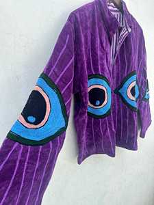 Chaqueta de terciopelo Suzani Boho con ojos malvados bordados a mano, chaqueta étnica, ropa festiva, chaqueta acolchada, regalo para ella - Product Image 2