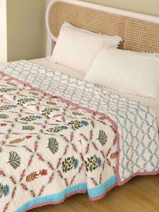 Edredón Estampado Bohemio con Diseño Floral Azul, Hecho a Mano en Algodón, Ecológico, Moderno, para Decoración del Hogar, Juego de Ropa de Cama de Invierno - Product Image 2