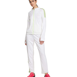 Women's White Lightweight Tracksuit Full <b>Zip</b> <b>Hooded</b> Sporty Geometric Pattern Breathable Polyester Sweatshirt Pants Set Spring - Product Image 1