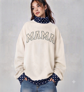 Custom Oversized <b>Mock</b> <b>Neck</b> Hoodie Women Casual Varsity Letter MAMA Sweatshirt Premium Fleece Drop Shoulder Pullover <b>Tops</b> - Product Image 1